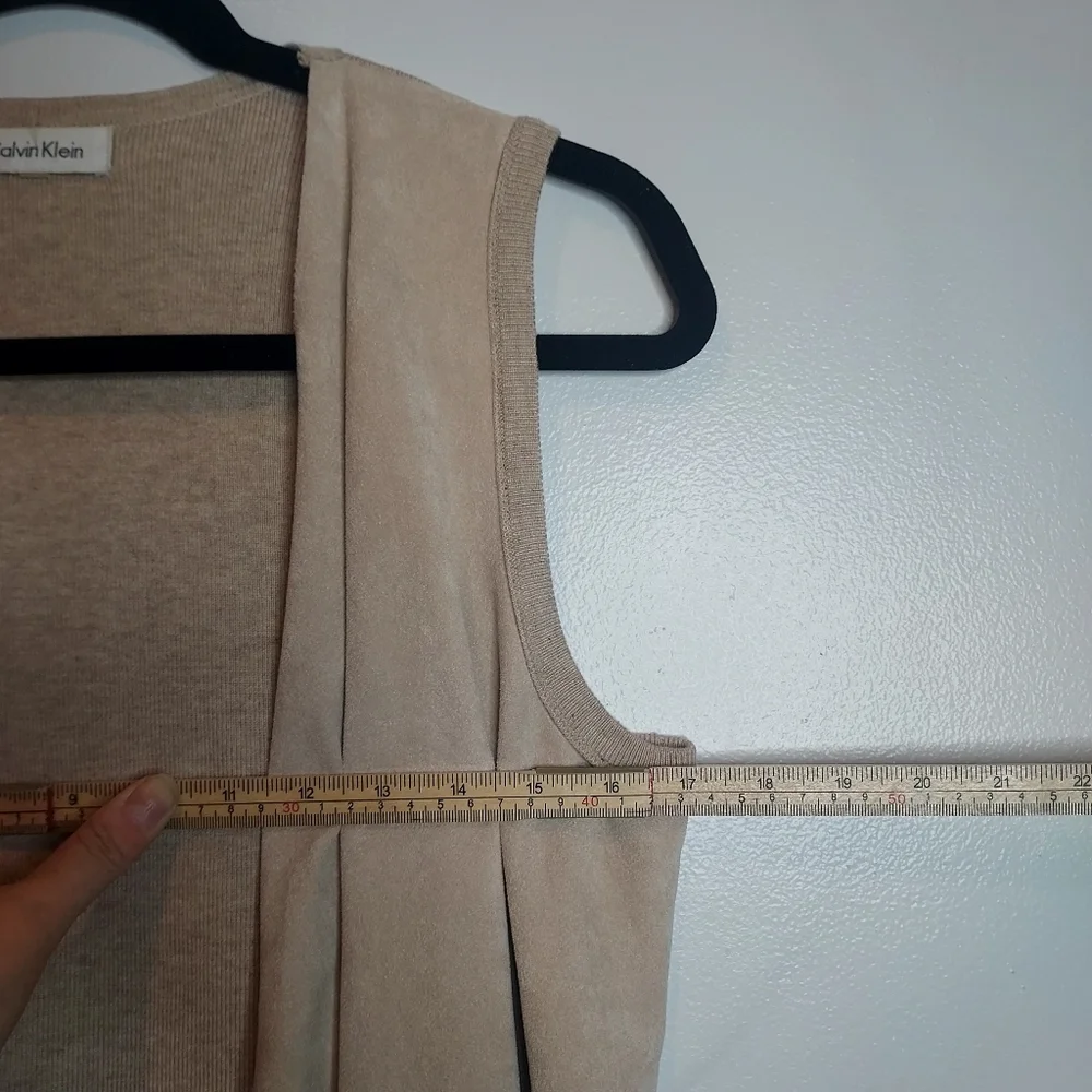 Calvin Klein Faux Suede Sweater Open Waterfall Draped Vest - Picture 4 of 9